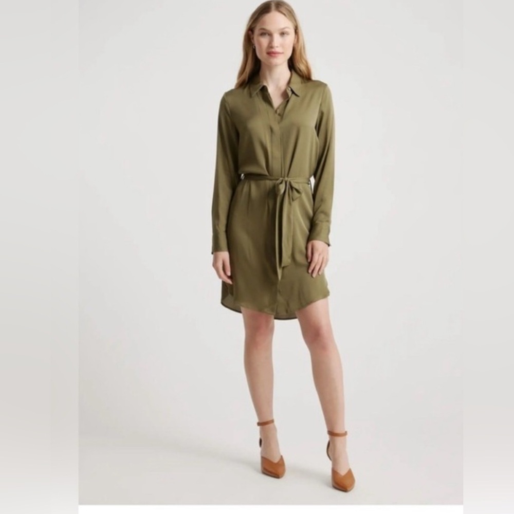 Quince Washable Stretch Silk Shirt Dress
